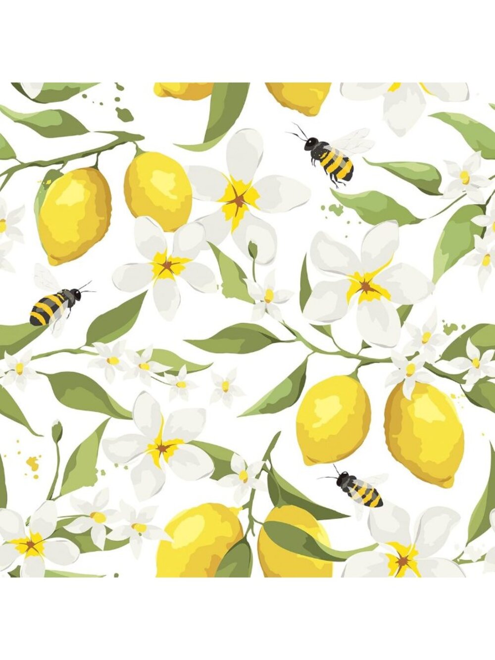 FunStick 17.5"x354" Yellow White Floral Lemon Wallpaper Peel and Stick Wallpaper
